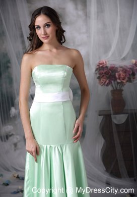 Elegant Apple Green Column Strapless Sash Maid of Honor Dress