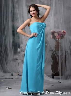 Baby Blue Empire Bridesmaid Dress with Hand Made Made Flowers