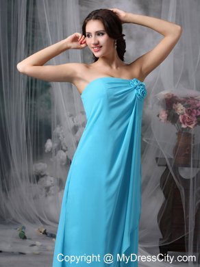 Baby Blue Empire Bridesmaid Dress with Hand Made Made Flowers