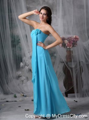 Baby Blue Empire Bridesmaid Dress with Hand Made Made Flowers