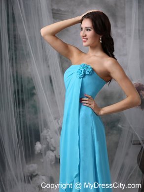 Baby Blue Empire Bridesmaid Dress with Hand Made Made Flowers