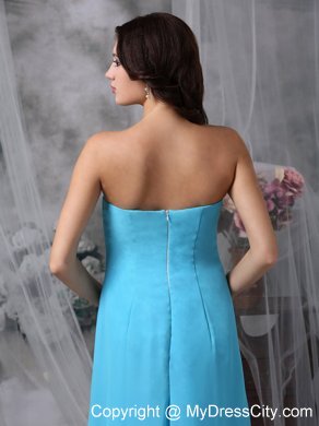 Baby Blue Empire Bridesmaid Dress with Hand Made Made Flowers