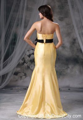 Mermaid Yellow Sweetheart Maid of Honor Dress with Black Sash