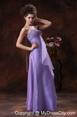 Halter Beading Chiffon Empire Long Lilac Maid of Honor Dress