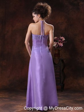 Halter Beading Chiffon Empire Long Lilac Maid of Honor Dress