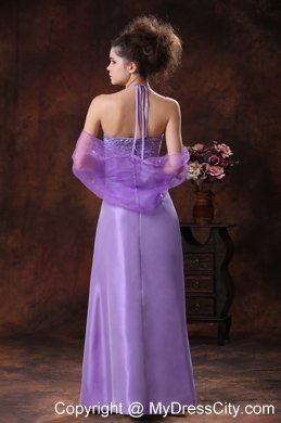 Halter Beading Chiffon Empire Long Lilac Maid of Honor Dress