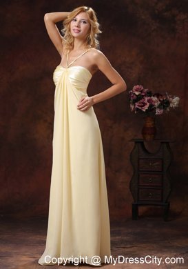 Light Yellow Straps Floor-length Ruched Bodice Bridesmaid Dress