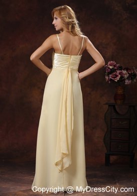 Light Yellow Straps Floor-length Ruched Bodice Bridesmaid Dress