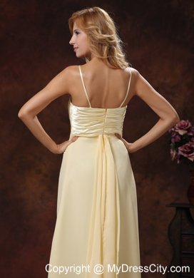 Light Yellow Straps Floor-length Ruched Bodice Bridesmaid Dress