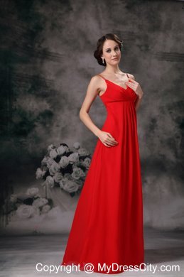 Beaded Spaghetti Straps Floor-length Chiffon Maid of Honor Dress