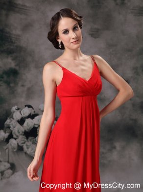 Beaded Spaghetti Straps Floor-length Chiffon Maid of Honor Dress