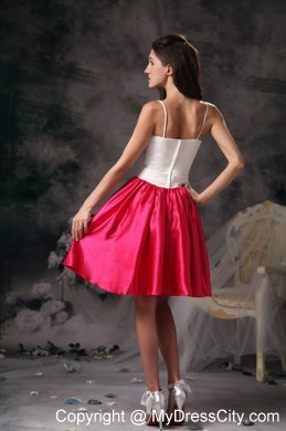 White and Hot Pink Spaghetti Straps Bodice Bowknot Bridesmaid Dress