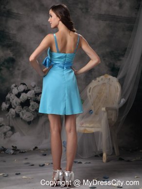 Short Straps Aqua Blue Dresses For Bridesmaid with Satin Bowknot