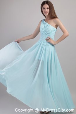 One Shoulder Ankle-length Ruching Bridesmaid Dress in Light Blue