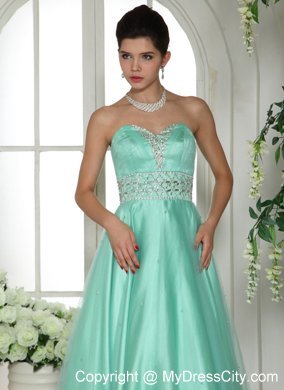 Sweetheart Apple Green Beaded and Rhinestones Party Dress