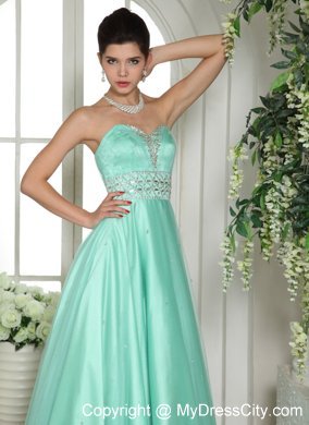 Sweetheart Apple Green Beaded and Rhinestones Party Dress