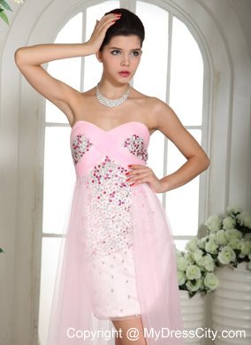 Beaded Sweetheart Front Short Back Long Pink Prom Dress 2013