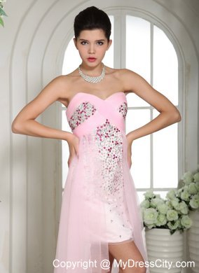 Beaded Sweetheart Front Short Back Long Pink Prom Dress 2013