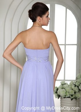 Lilac High-low Beaded Decorate Waist Chiffon and Lace Prom Dress