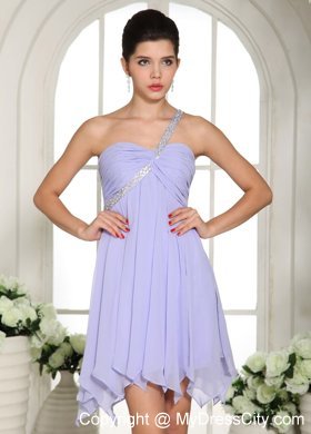 Beaded One Shoulder Mini-length Chiffon 2013 Lilac Prom Dress