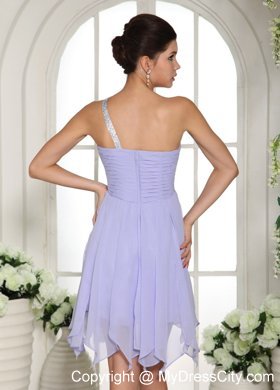 Beaded One Shoulder Mini-length Chiffon 2013 Lilac Prom Dress