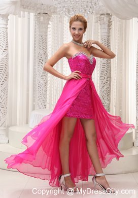 High-Low Beading and Sequins Sweetheart Hot Pink Prom Dress