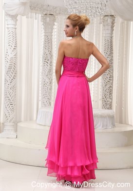 High-Low Beading and Sequins Sweetheart Hot Pink Prom Dress