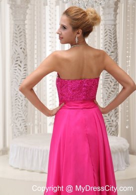 High-Low Beading and Sequins Sweetheart Hot Pink Prom Dress