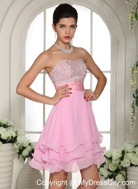 Sweetheart A-line Beaded 2013 Baby Pink Prom Dress for Girls