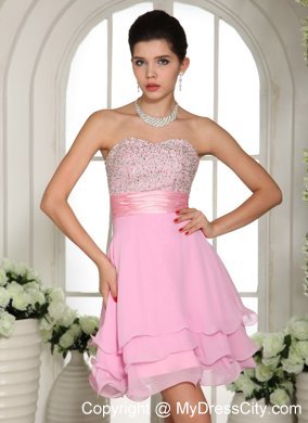 Sweetheart A-line Beaded 2013 Baby Pink Prom Dress for Girls