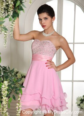 Sweetheart A-line Beaded 2013 Baby Pink Prom Dress for Girls