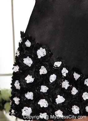 Single Shoulder Floral Embellishment 2013 Short Black Prom Dress