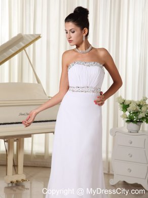 White Strapless Brush Train Zipper Up Back Long Prom Dress