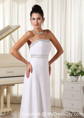 White Strapless Brush Train Zipper Up Back Long Prom Dress