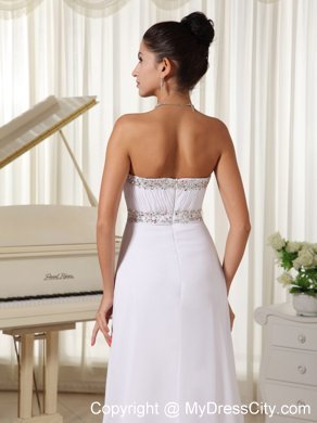 White Strapless Brush Train Zipper Up Back Long Prom Dress