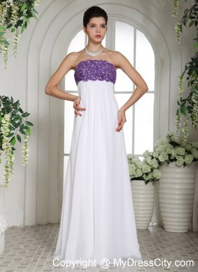 Chiffon Strapless Beading Flower Decorate 2013 White Prom Dress