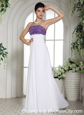 Chiffon Strapless Beading Flower Decorate 2013 White Prom Dress