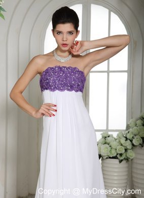 Chiffon Strapless Beading Flower Decorate 2013 White Prom Dress