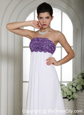 Chiffon Strapless Beading Flower Decorate 2013 White Prom Dress