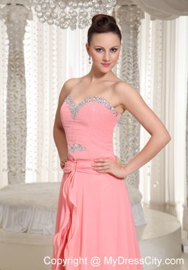 Beaded Decorate High-low Chiffon Watermelon Pink Prom Dress