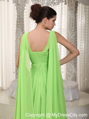 V-neck Watteau Train Chiffon Beading Spring Green Prom Gown