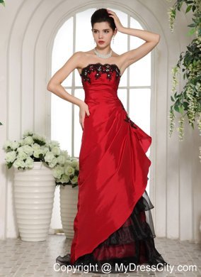 A-Line Ruffled Layers Appliques Ruched Red Dress for Prom