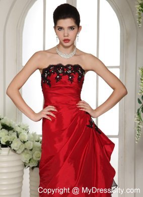 A-Line Ruffled Layers Appliques Ruched Red Dress for Prom