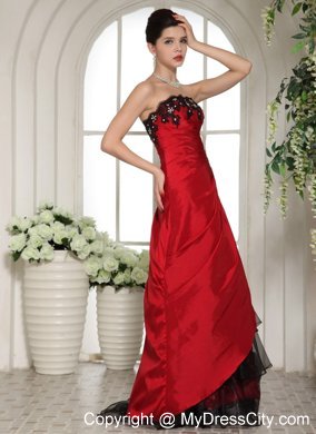 A-Line Ruffled Layers Appliques Ruched Red Dress for Prom