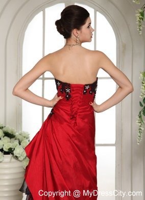 A-Line Ruffled Layers Appliques Ruched Red Dress for Prom