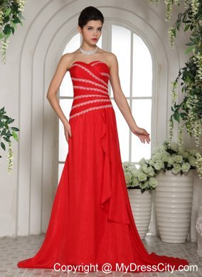 Sweetheart Column Brush Train 2013 Red Prom Dress for Women