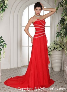 Sweetheart Column Brush Train 2013 Red Prom Dress for Women