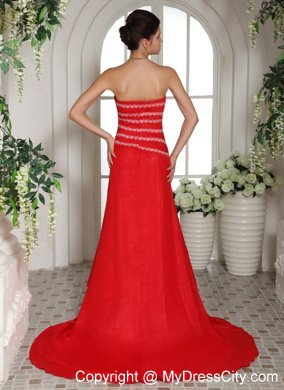 Sweetheart Column Brush Train 2013 Red Prom Dress for Women