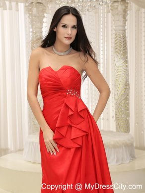 Taffeta Sweetheart Ruched Brush Train Red Prom Gowns 2013