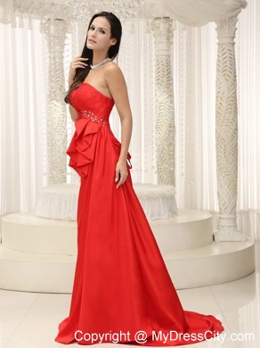 Taffeta Sweetheart Ruched Brush Train Red Prom Gowns 2013